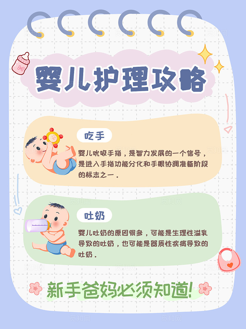 蓝色卡通婴儿护理母婴护理最新攻略海报小红书封面