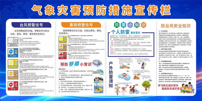 蓝色气象局气象台气象灾害预防措施宣传栏展板气象灾害宣传栏