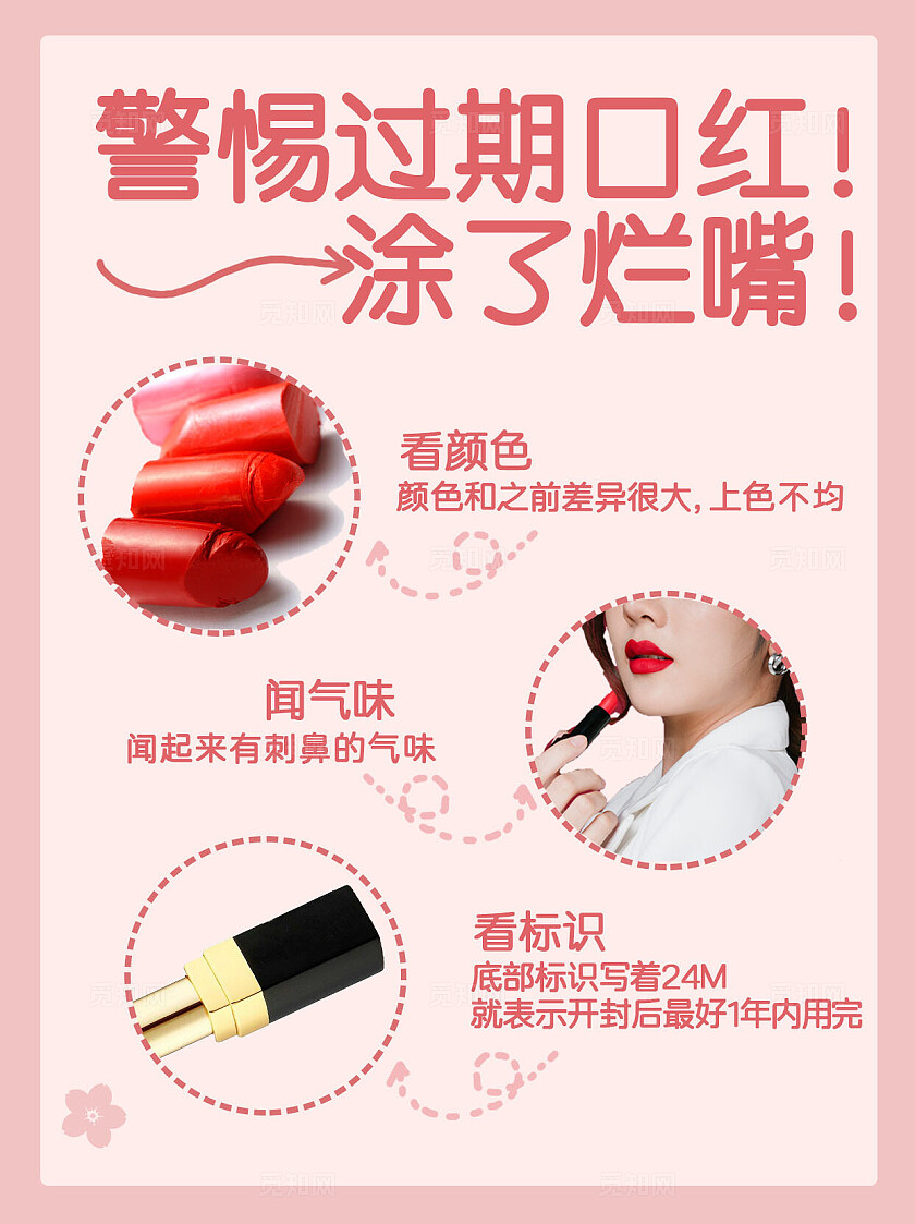 红色平面简约警惕过期口红涂了烂脸小红书封面