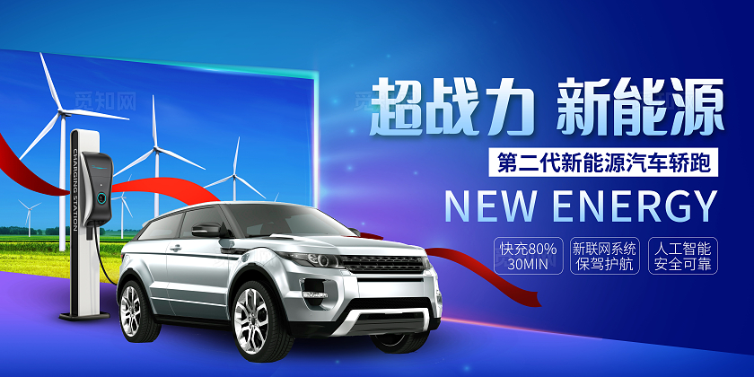 蓝色时尚新能源汽车展板设计