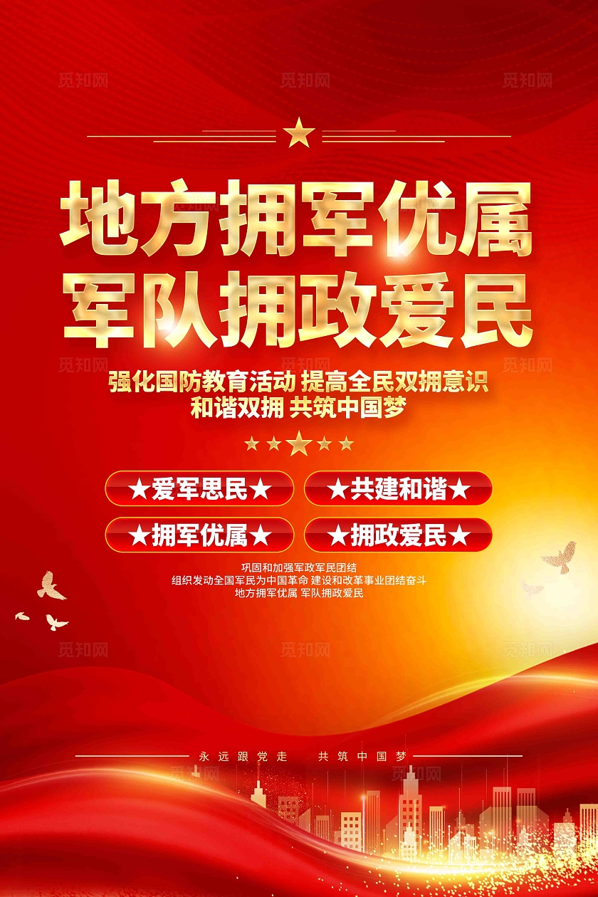 地方拥军优属军队拥政爱民双拥标语海报