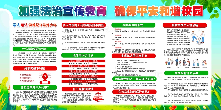加强法制宣传教育创建平安和谐校园校园法治教育展板