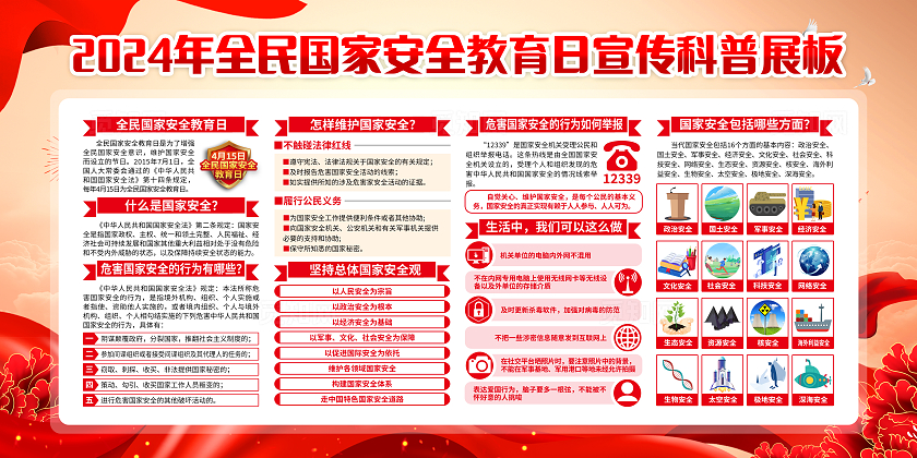 红色党建2024全民国家安全教育日中国全民国家安全教育日宣传栏