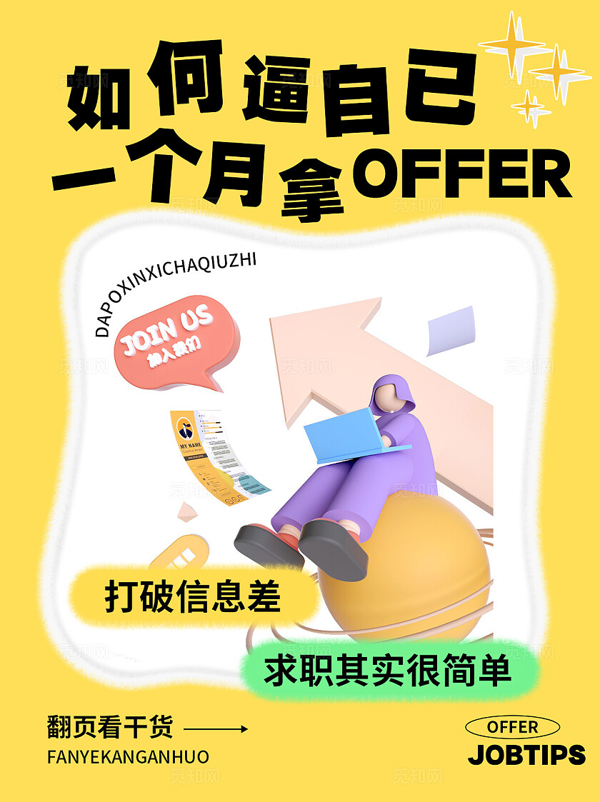 黄色春夏季求职指南封面设计模板小红书封面 