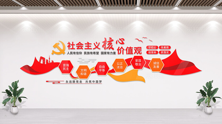 红色社会主义核心价值观党建飘带文化墙