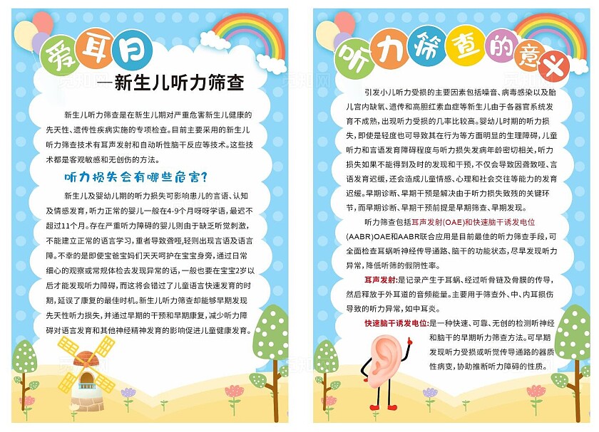 蓝色卡通新生儿听力筛查海报