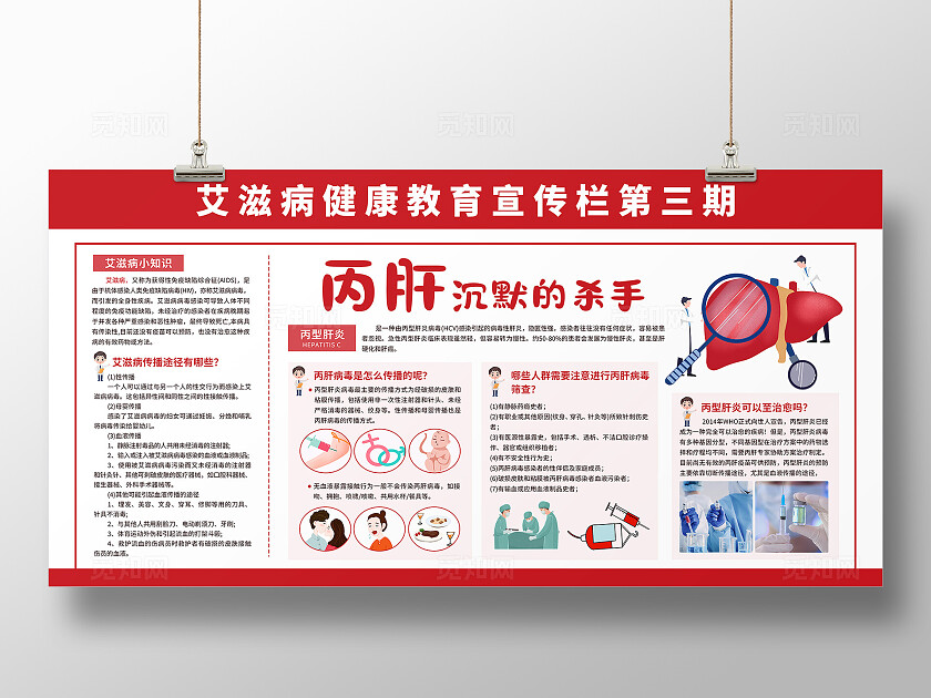 红色简约艾滋病丙肝知识常识科普宣传栏展板