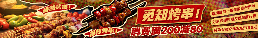 复古拼贴风烤串烧烤美食大众点评banner大众点评五连图