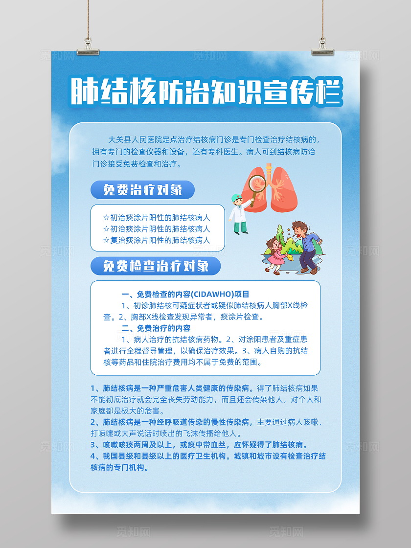 蓝色插画肺结核防治知识i科普宣传栏肺结核预防
