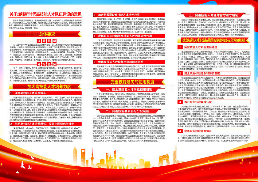 红色简约关于加强新时代高技能人才队伍建设的意见职业教育三折页宣传