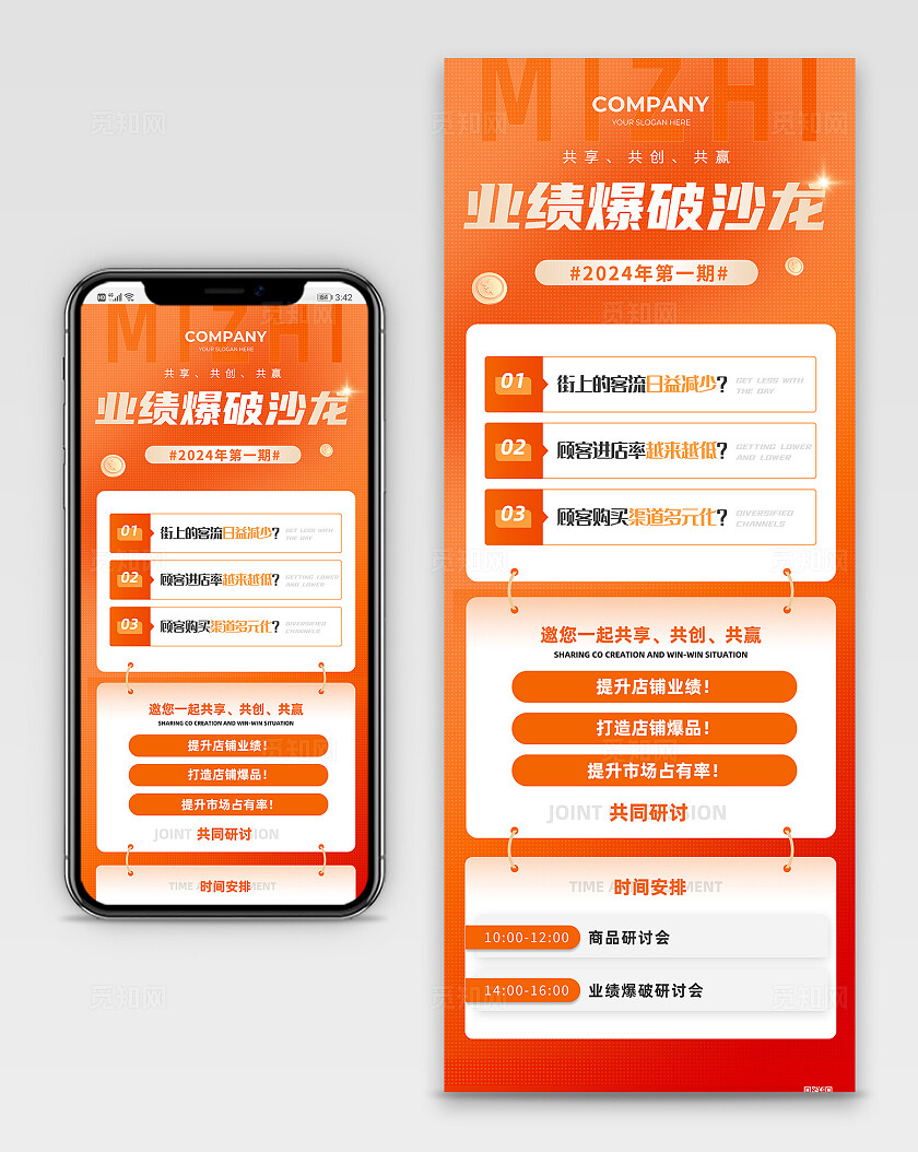 橙色业绩沙龙邀请函活动长图