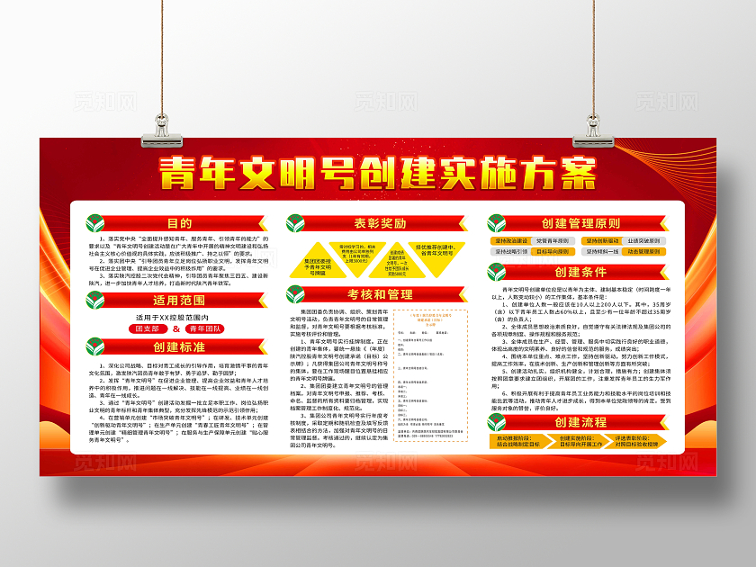 红色简约青年文明号创建实施方案青年文明号展板宣传