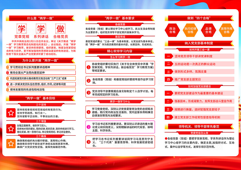 红色简约开展两学一做激活党群动力两学一做三折页宣传