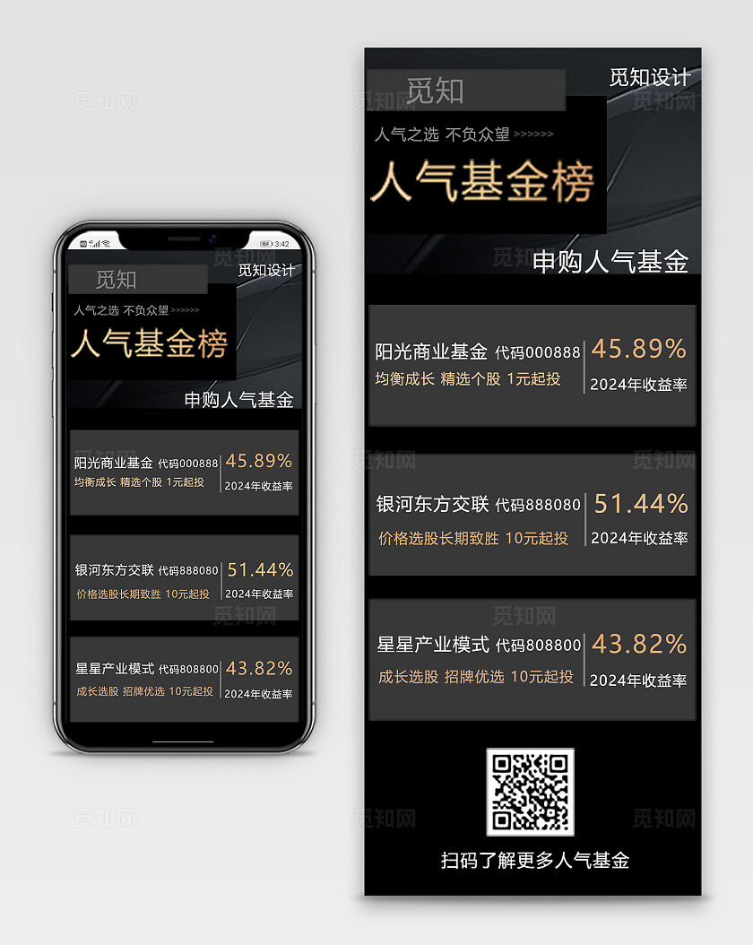 黑色高端大气2024人气基金申购长图