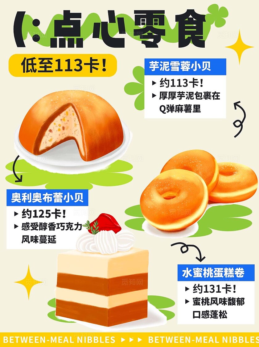 手绘插画风餐饮美食点心零食糕点甜品新品上架小红书封面海报