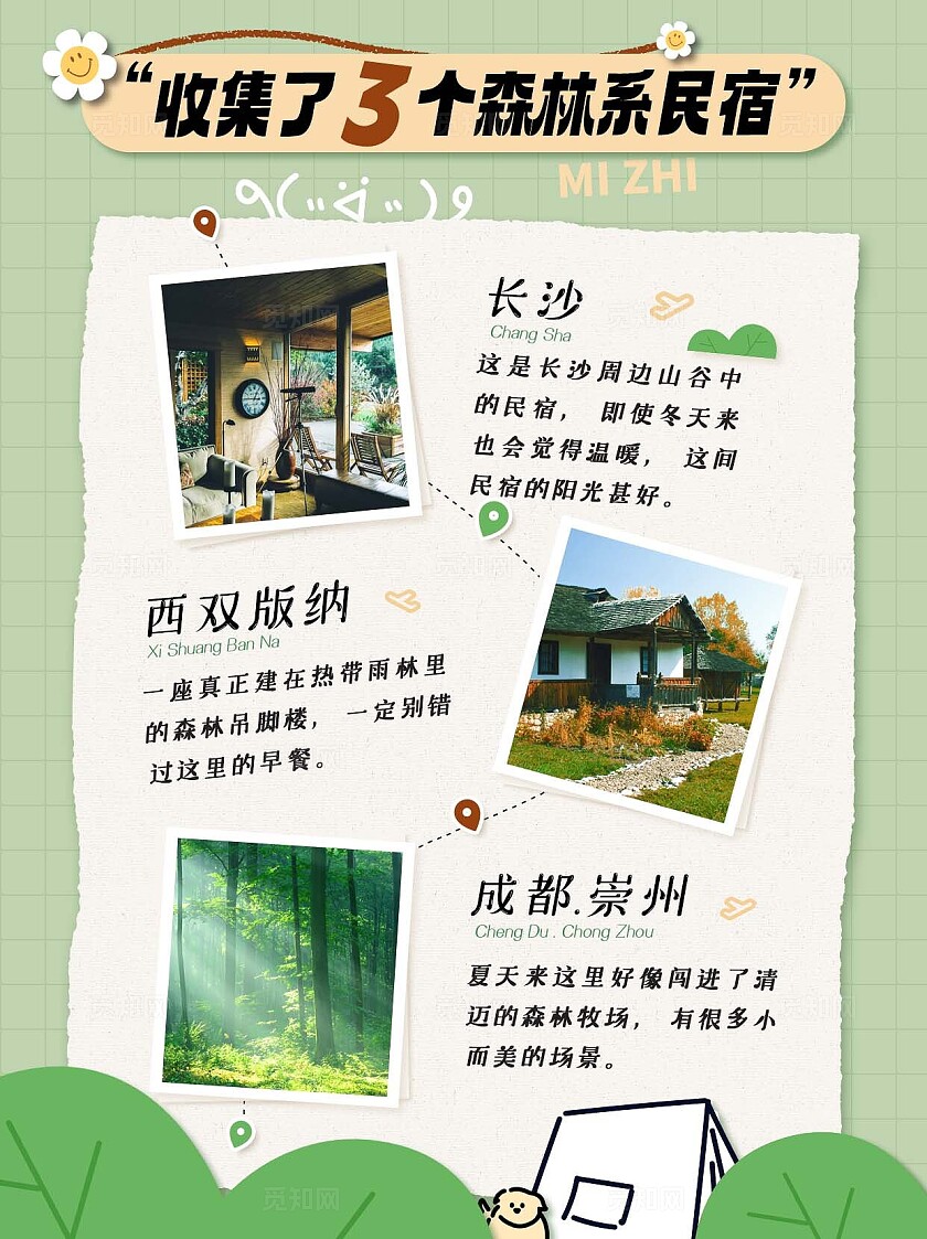 绿色清新春天春季旅游民宿森林推荐长沙西双版纳小红书封面