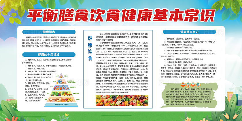 绿色插画风平衡膳食饮食基本常识健康宣传栏均衡营养与健康饮食