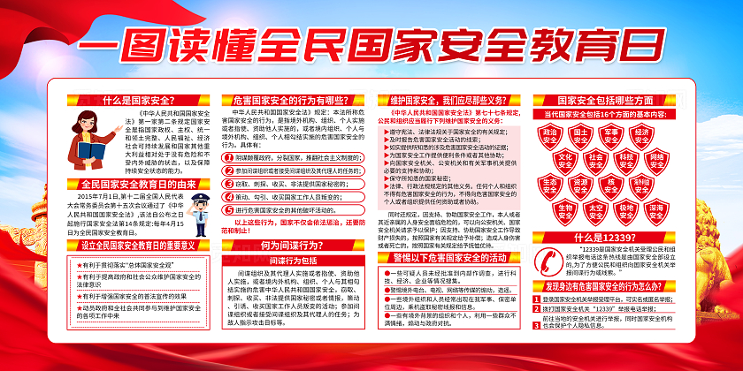 蓝色党建总体国家安全观2024全民国家安全教育日宣传栏