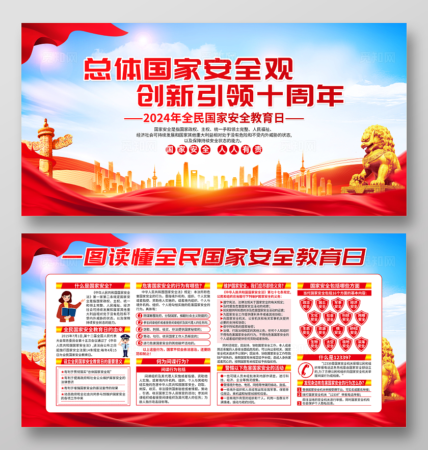 蓝色党建总体国家安全观2024全民国家安全教育日宣传栏