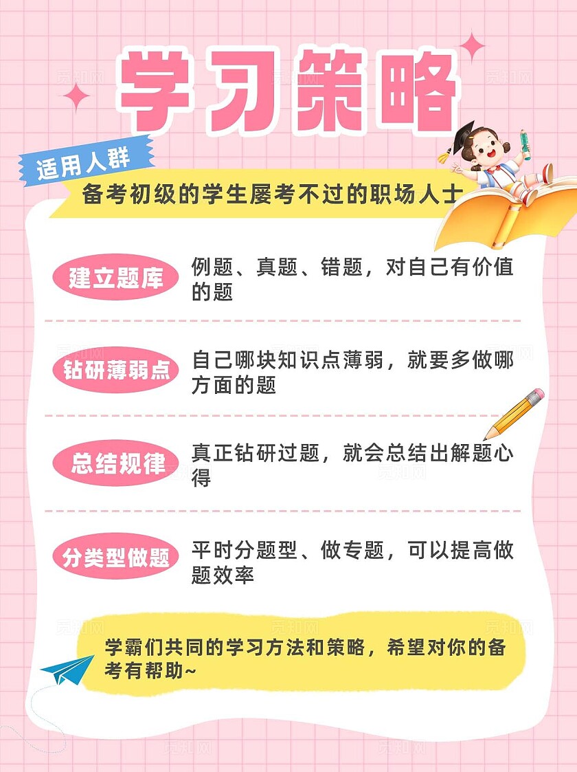 粉色格纹学习策略分享知识点分享小红书封面