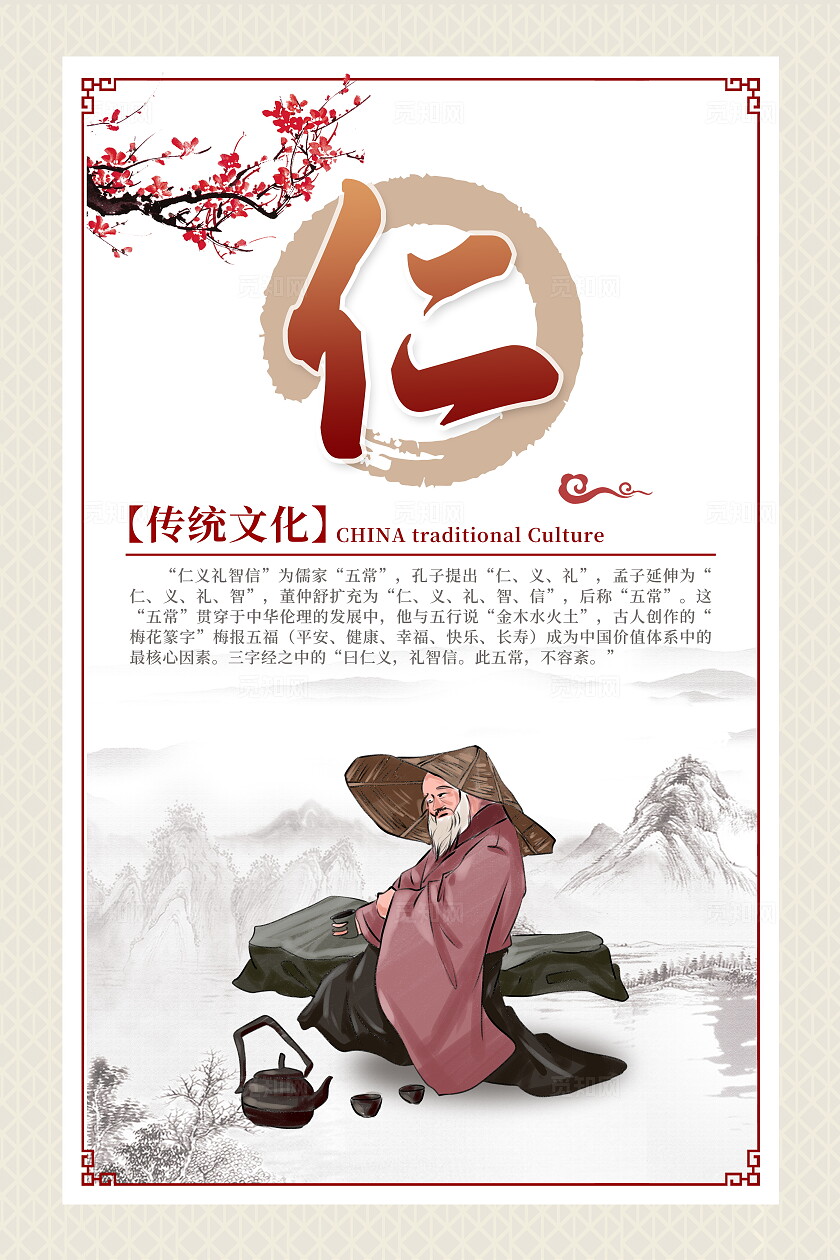中国风传统文化宣传套图传统美德挂画