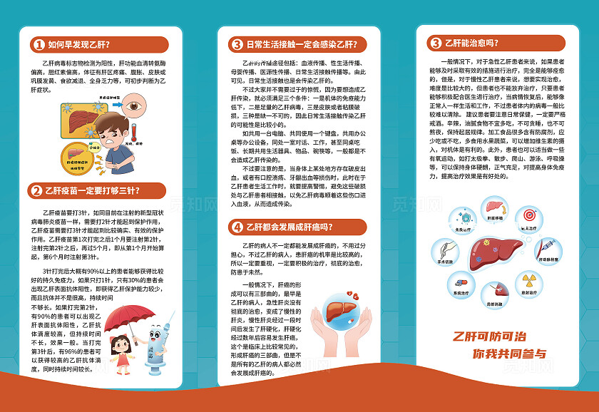 蓝色乙型肝炎预防知识健康宣传三折页乙肝