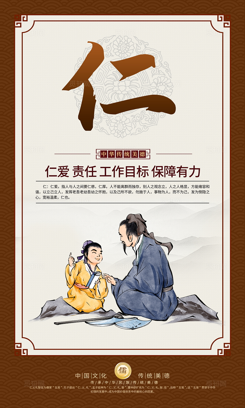 中国风传统文化宣传套图传统美德挂画