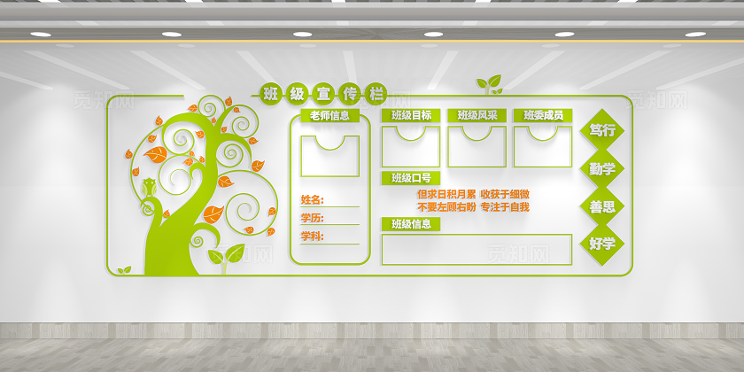 绿色清新校园班级宣传栏班级信息简介文化墙班风班训文化墙