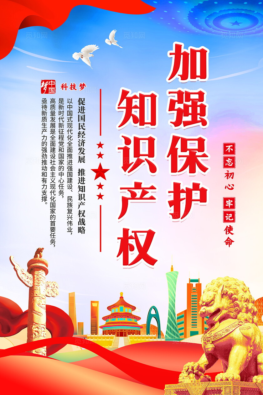 蓝色简约大气2024年世界知识产权日宣传周套图海报设计