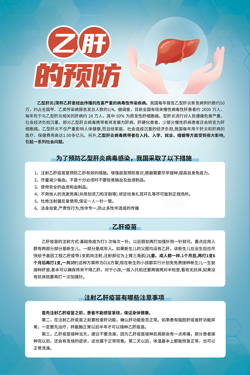 乙型肝炎蓝色简约风乙肝预防文案海报