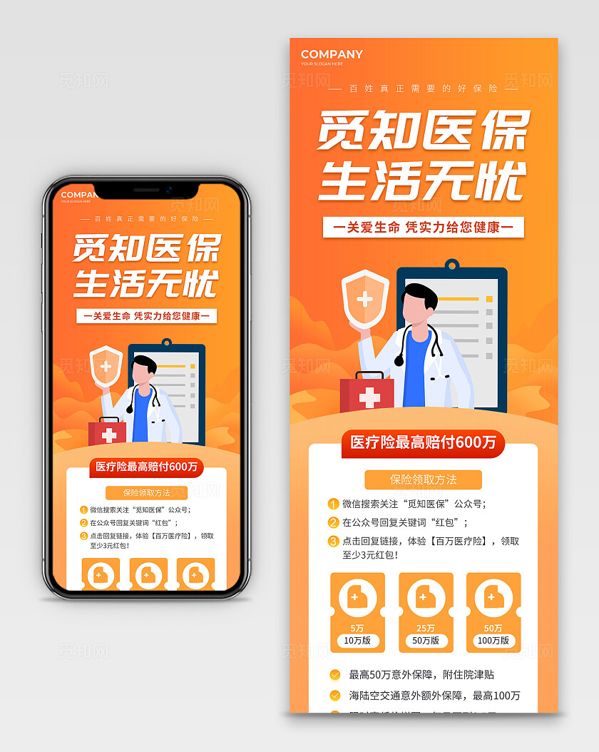 橙色医疗保险医保知识宣传长图
