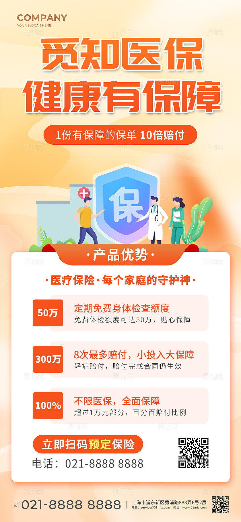 橙色医疗保险医保知识手机宣传海报