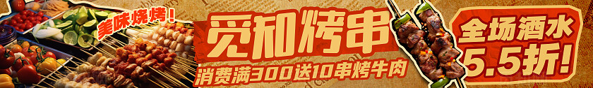 红色复古拼贴风烧烤烤串美食大众点评banner