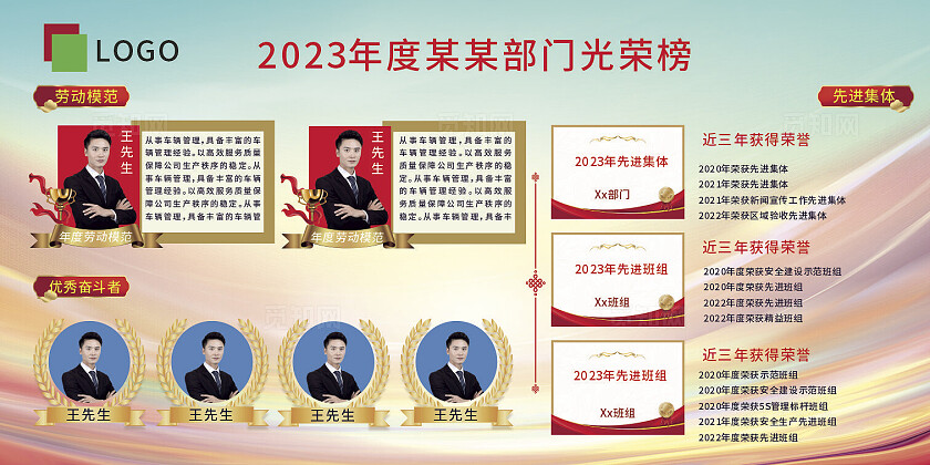 荣誉榜光荣榜年度模范先进个人、集体展示先进事例喜报