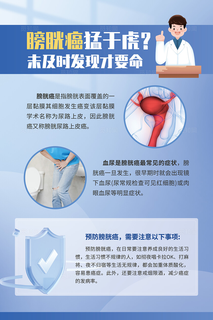 蓝色插画风膀胱癌预防健康知识宣传海报膀胱肿瘤