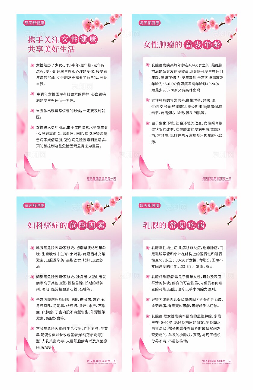 粉色女性健康女性肿瘤防癌套图海报