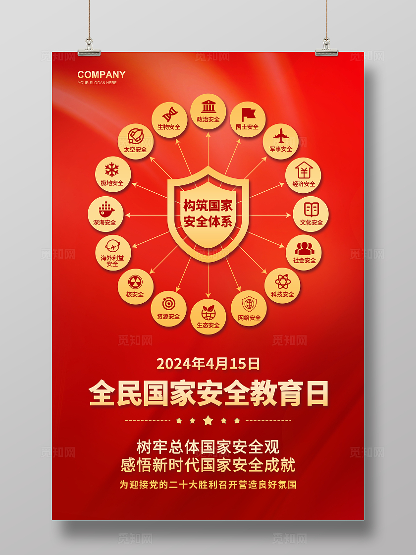 红色大气创意全民国家安全教育日海报415手机文案海报中国全民国家安全教育日