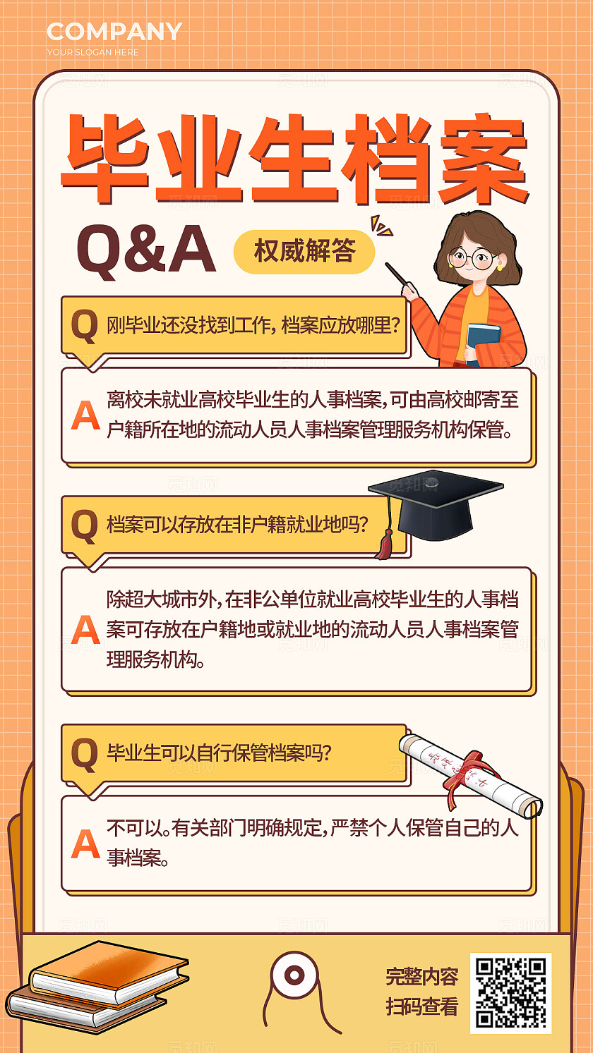 插画风黄色学生毕业档案小知识科普解答宣传海报