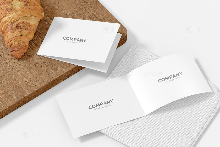 白色简约质感画册二折页样机