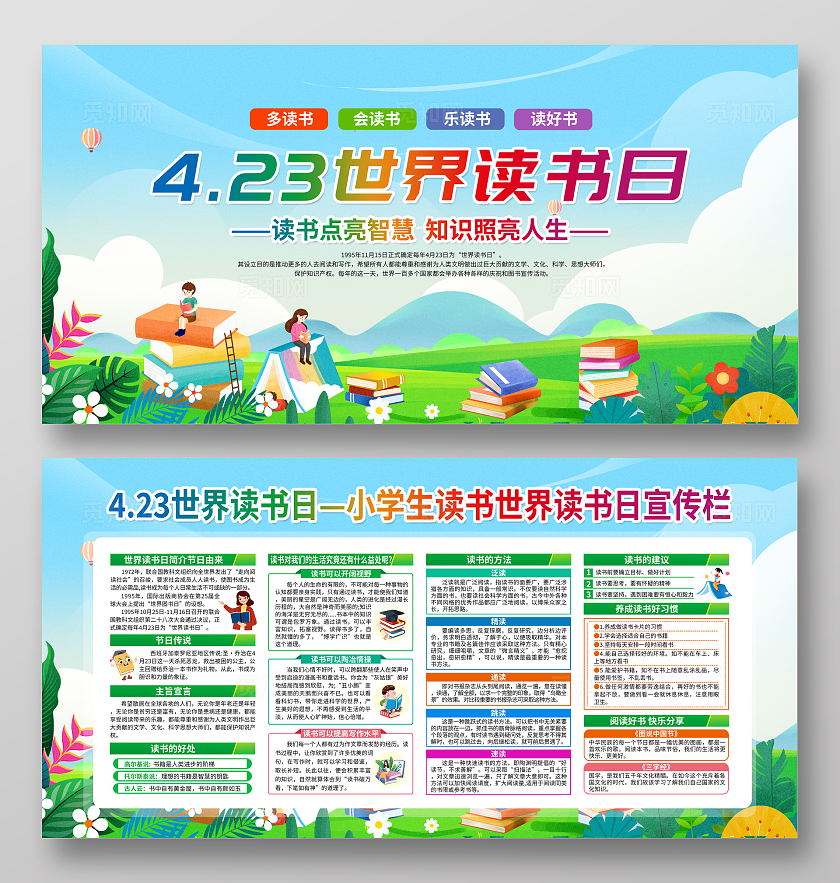 绿色简约4.23世界读书日世界读书日宣传栏