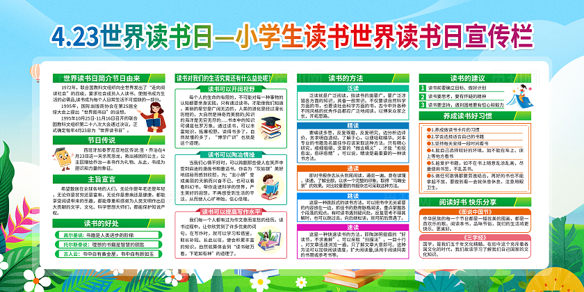 绿色简约4.23世界读书日世界读书日宣传栏