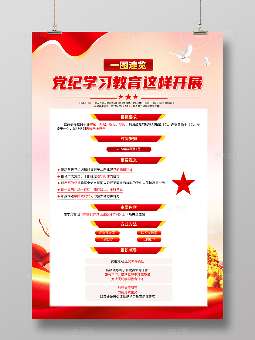 红色简约在全党开展党纪学习教育党纪学习教育海报宣传