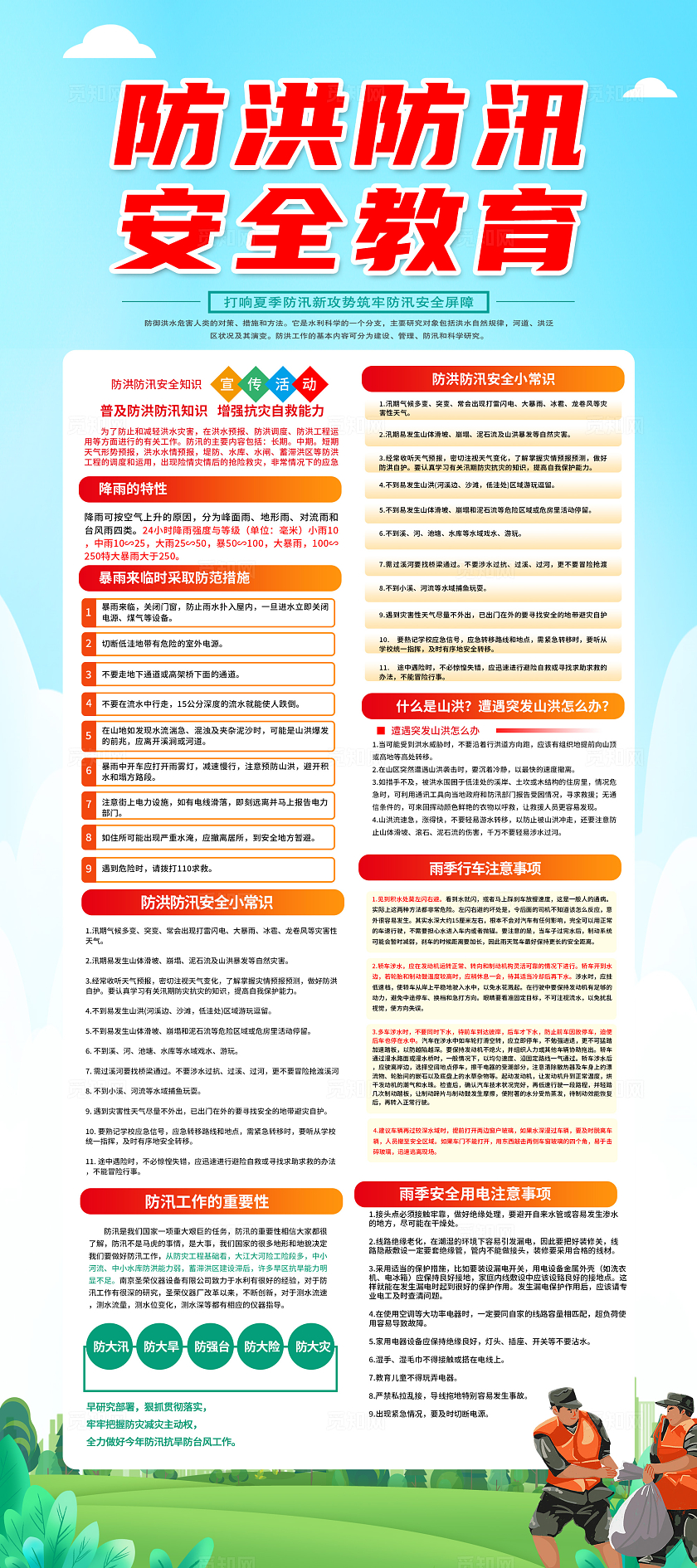 蓝色简约防洪防汛安全教育防汛展架宣传