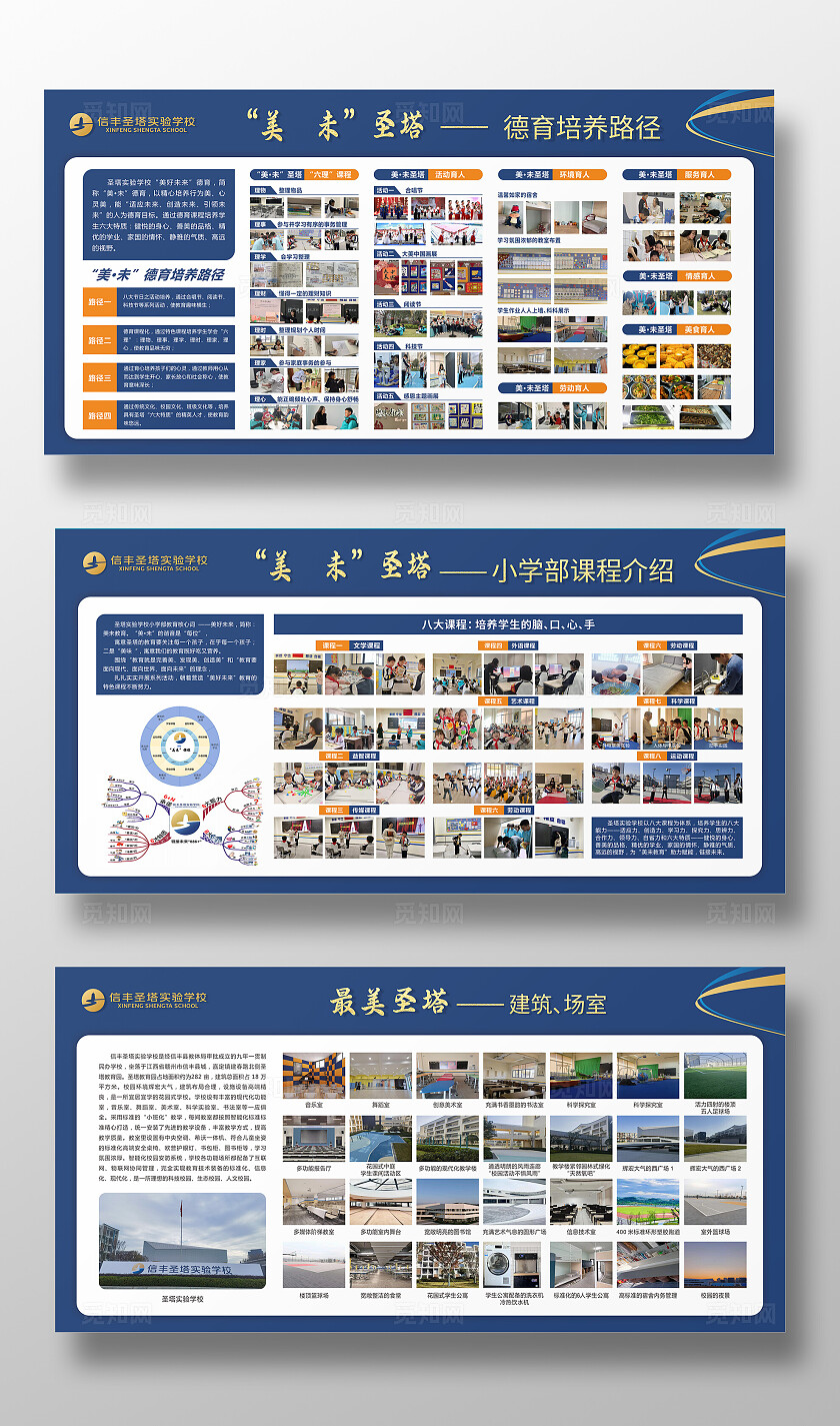 蓝色简洁大气最美圣塔 信丰圣塔高级中学 信丰圣塔实验学校 背景展板
