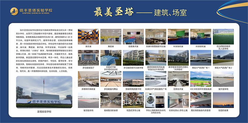 蓝色简洁大气最美圣塔 信丰圣塔高级中学 信丰圣塔实验学校 背景展板