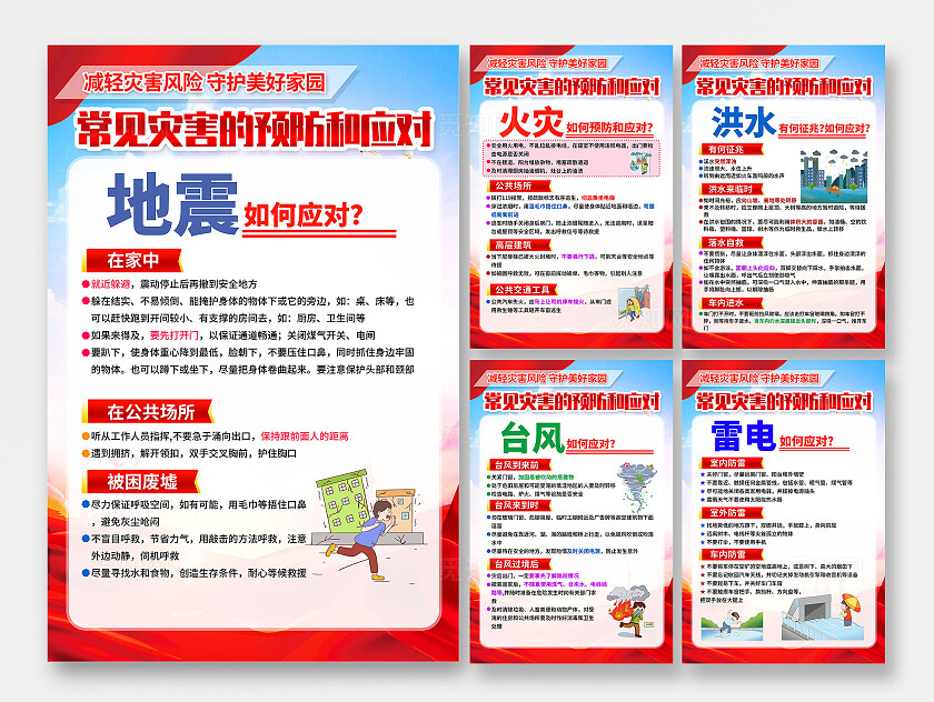 红色简约常见灾害的预防和应对防震减灾地震海报宣传