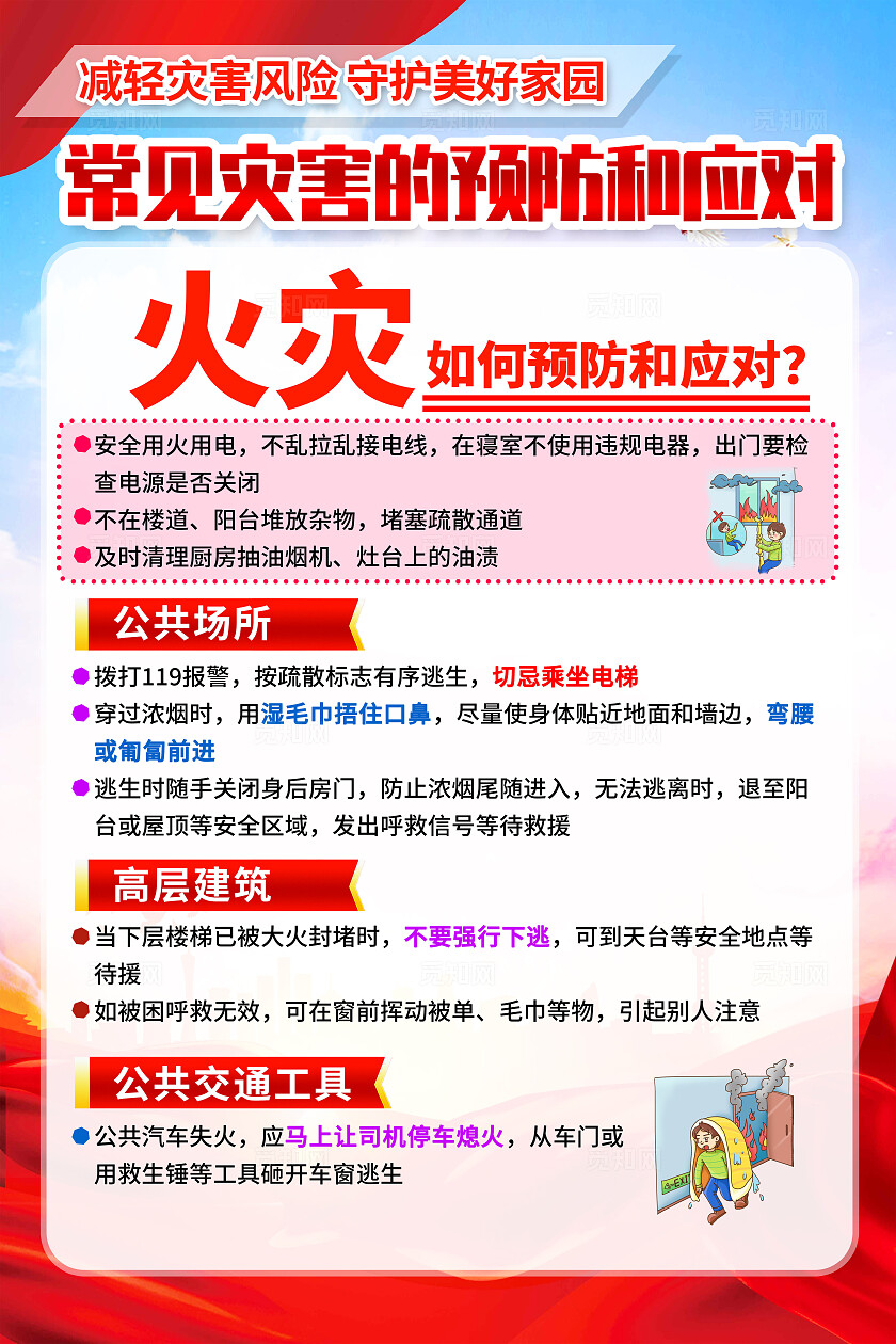 红色简约常见灾害的预防和应对防震减灾地震海报宣传