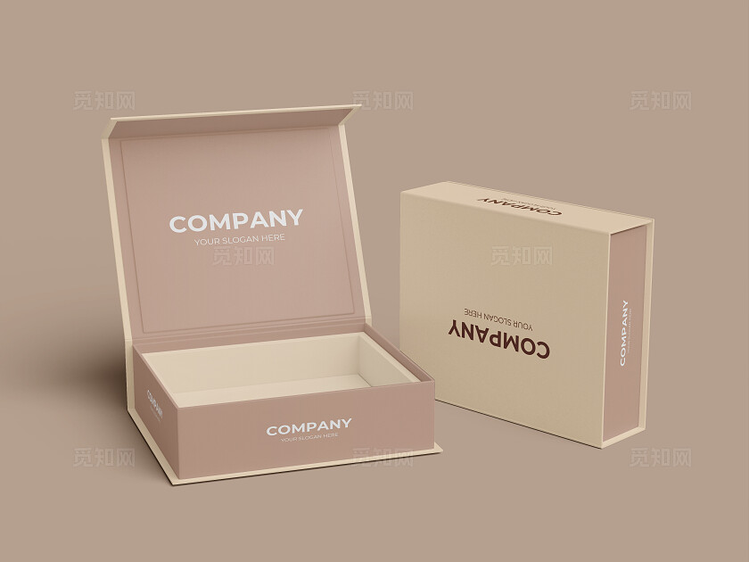 粉色米黄色包装盒礼盒样机