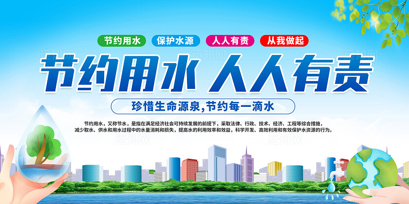 蓝色简约节约用水人人有责节约用水展板宣传