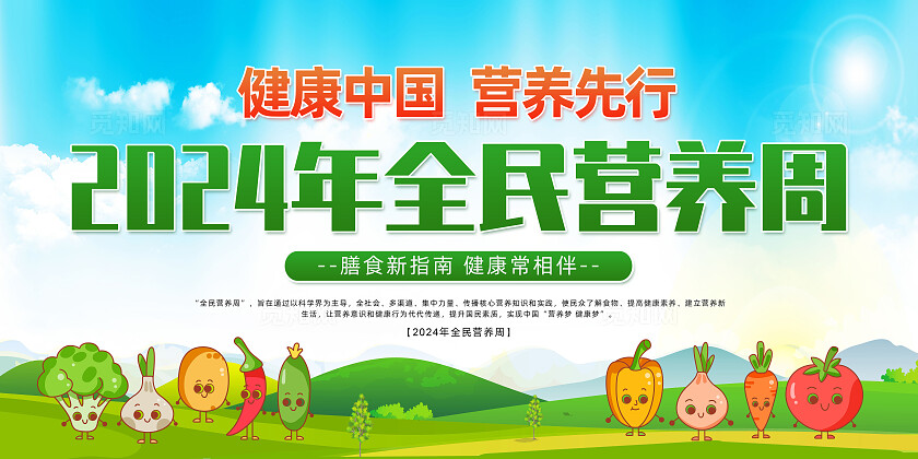 绿色卡通健康中国营养先行全民营养周展板宣传